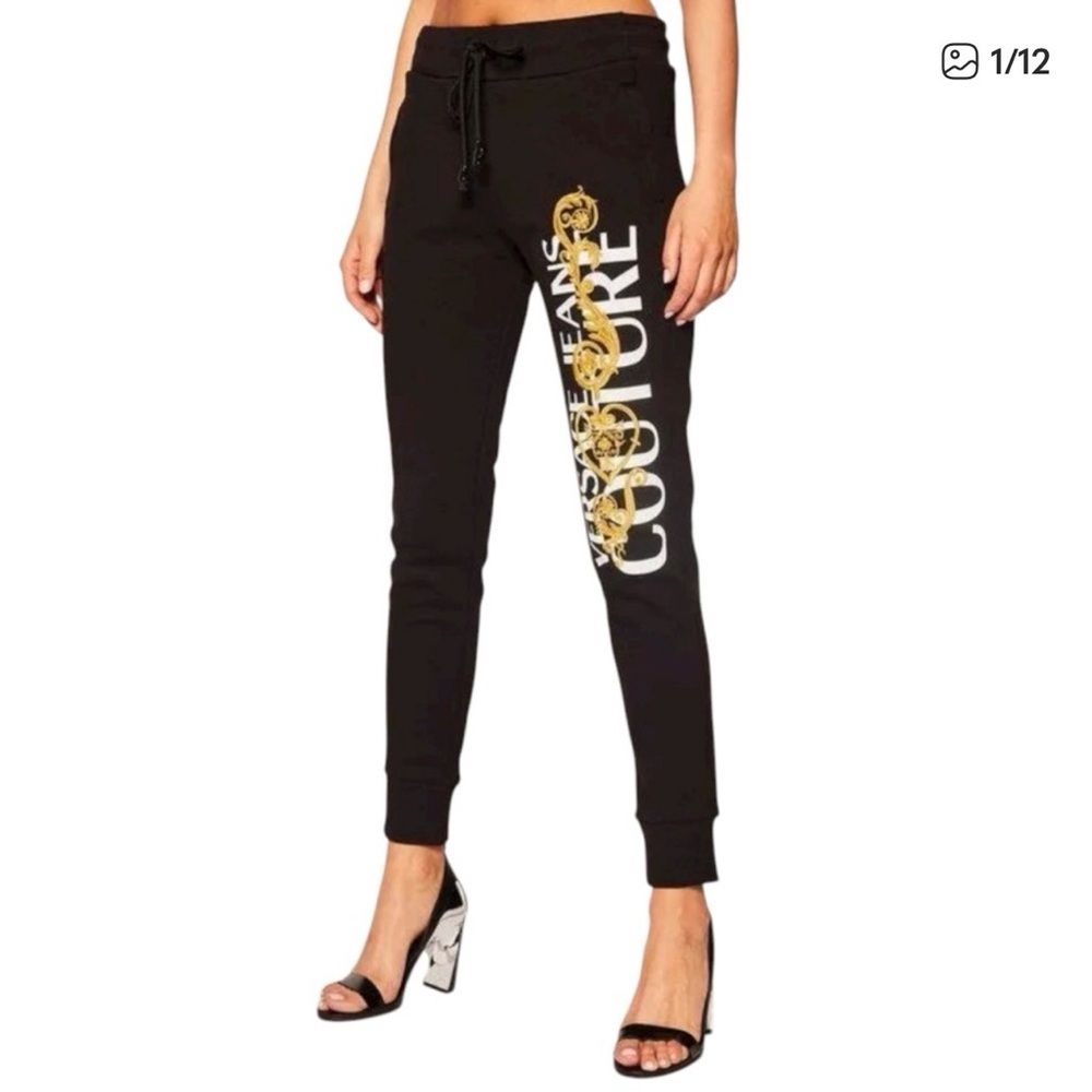 Versace GUARANTEED AUTHENTIC Black/Gld/Wht Embroidered Jogger Sweatpants XSmall